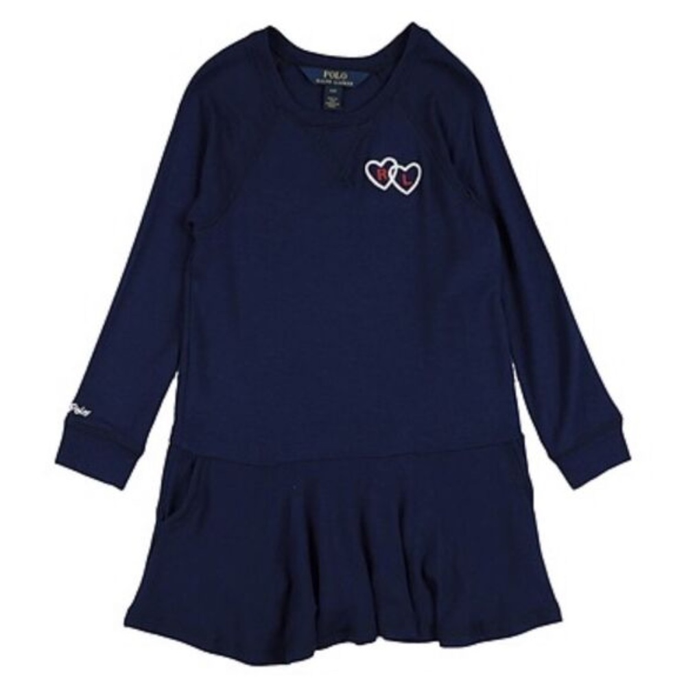 Polo Ralph Lauren Ruffly Navy Jersey Dress with Hearts Sz 8/10 MINT